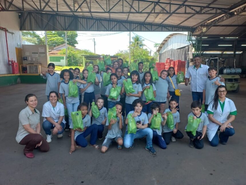 Alunos da EMEF Elisabete Lala Villalva realizam visita no campo e conhecem o processo de plantio e colheita de frutas